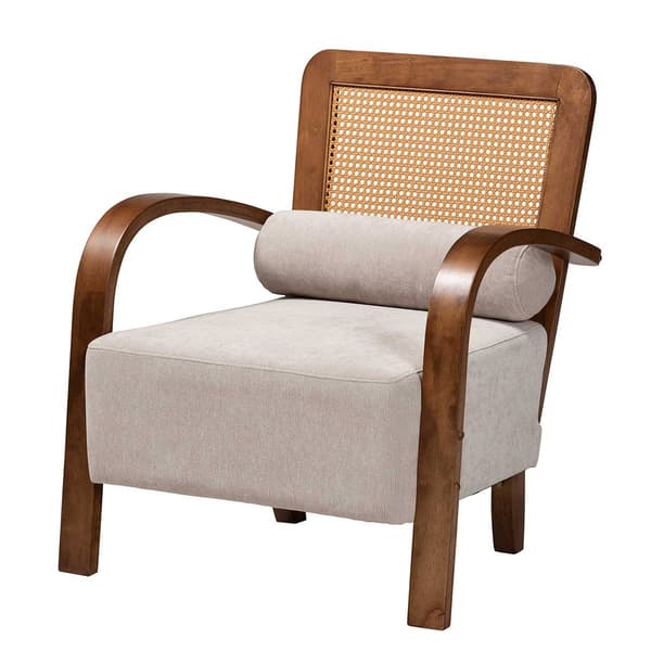 Baxton Studio Sage Modern Japandi Arm Chair with Woven Rattan - image 