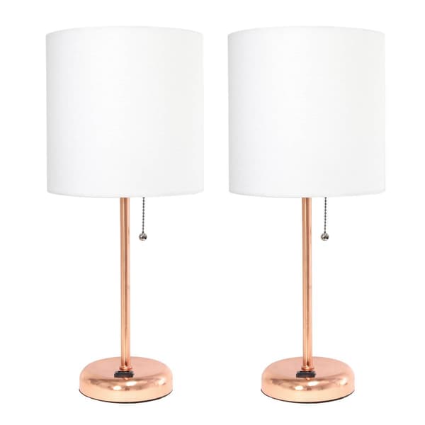 LimeLights Rose Stick Lamp w/Charging Outlet/White Shade-Set of 2