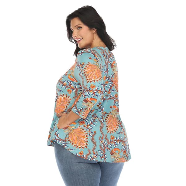 Plus Size White Mark 3/4 Sleeve Paisley Peacock Top