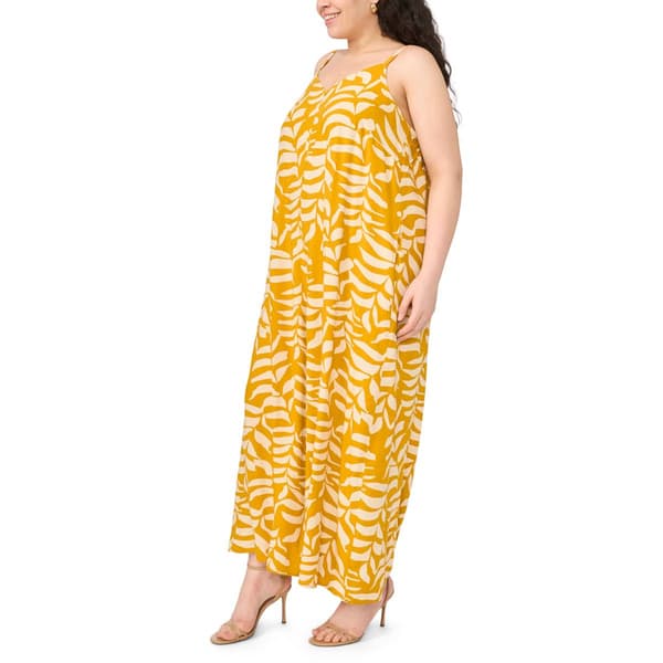 Plus Size MSK Sleeveless Tropical Leaf Challis Jumpsuit