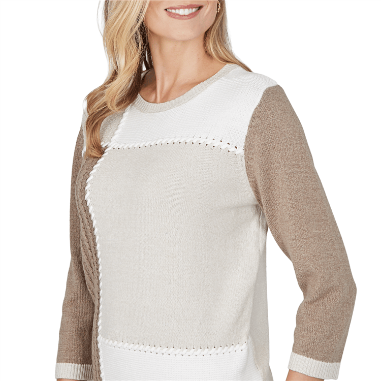 Womens Alfred Dunner Sunset Ridge 3/4 Sleeve Color Block Sweater