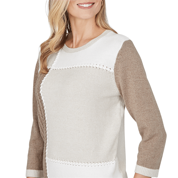 Womens Alfred Dunner Sunset Ridge 3/4 Sleeve Color Block Sweater