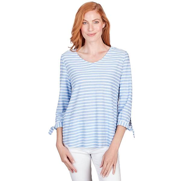 Womens Ruby Rd. Patio Party V-Neck Knit Ribbon Stripe Top - image 