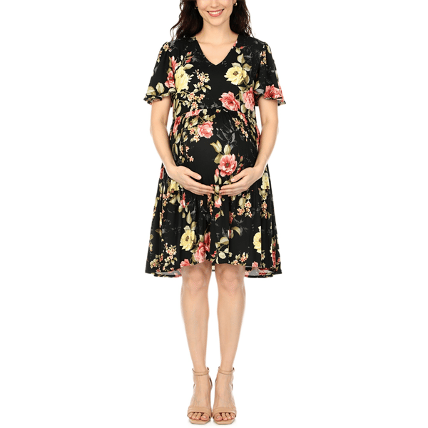 Womens White Mark Short Sleeve Floral Maternity A-Line Dress - image 