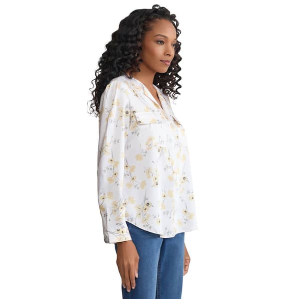 Womens Jones New York Long Sleeve V Neck Sunflower Blouse