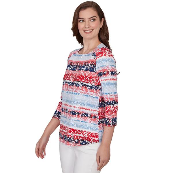 Womens Ruby Rd. Spring Refresh 3/4 Sleeve Floral Stripe Blouse