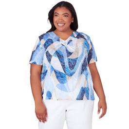 Plus Size Alfred Dunner Blue Bayou Knit Wavy Abstract Top