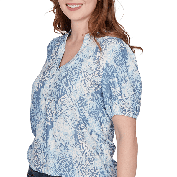 Womens Skye’s the Limit Sunny Blue Skies Tie Dye Leaf Blouse