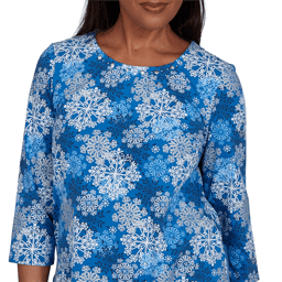 Womens Alfred Dunner Classics 3/4 Sleeve Snowflake Blouse