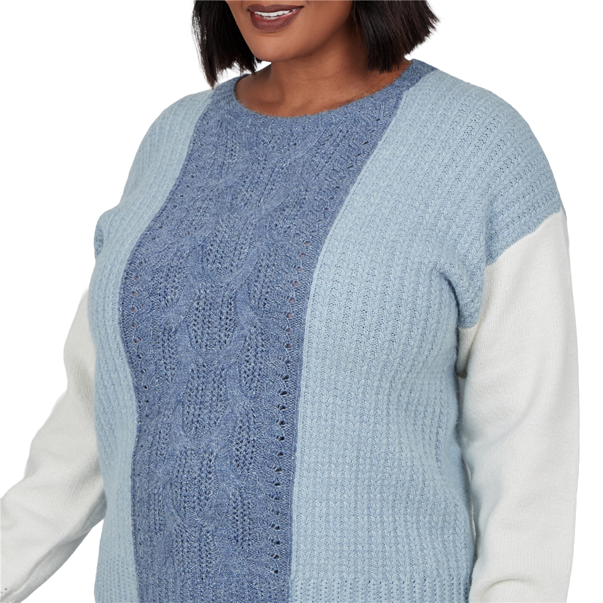 Plus Size Skye’s the Limit Icy Blue Sparkle Color Block Sweater