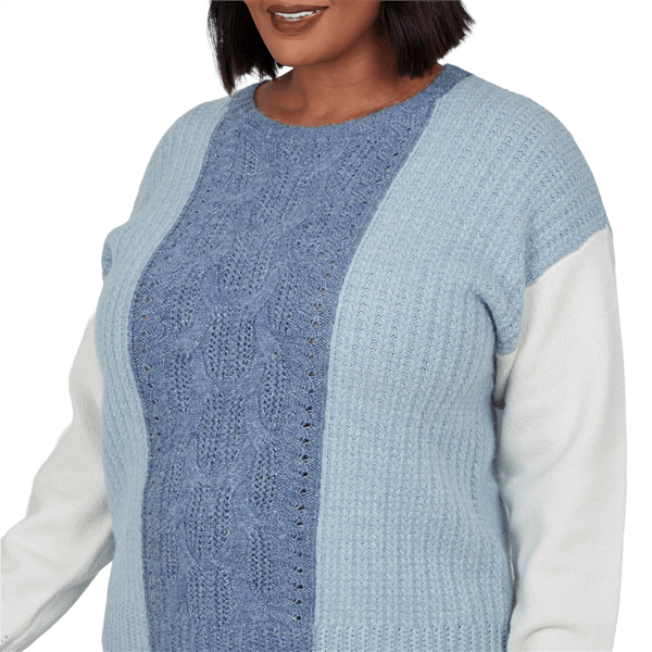 Plus Size Skye’s the Limit Icy Blue Sparkle Color Block Sweater