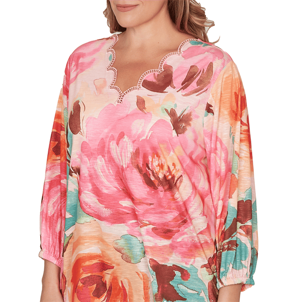 Plus Size Ruby Rd. Renaissance Romance Scallop Neck Floral Blouse