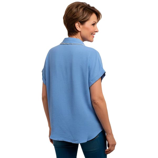 Womens Notations Dolman Sleeve Pearl Button Front Blouse