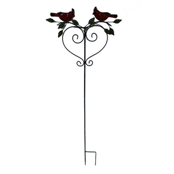 Two Cardinals on a Heart Metal Stake - image 