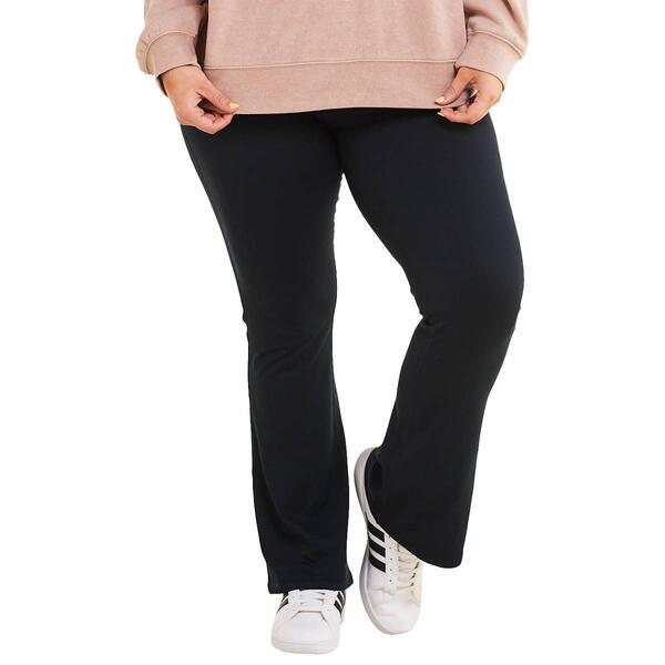 Juniors Plus No Comment Fleece Lined Fold Over Flare Pants - image 