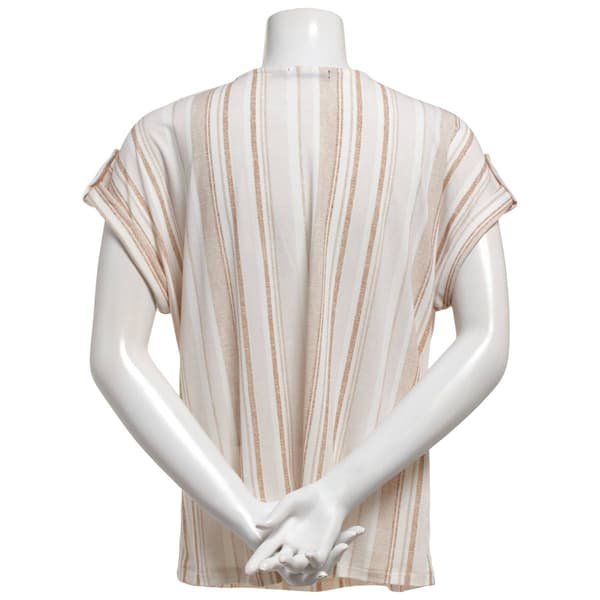 Womens Cure Roll Tab Sleeve Stripe Crepe Keyhole Neck Blouse