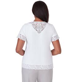 Petite Alfred Dunner Charleston Lace Border Tee w/Necklace