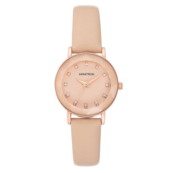Womens Armitron&#40;R&#41; Blush Leather Strap Crystal Watch - 75/5778BHRGB - image 
