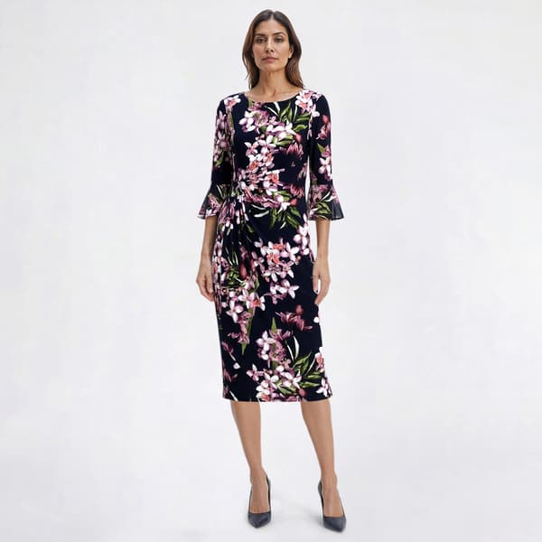 Womens Connected Apparel Flounce Sleeve Side Ruched Sheath Dress