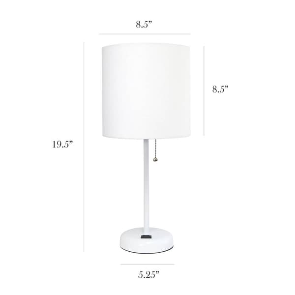 LimeLights White Stick Lamp wCharging Outlet/White Shade-Set of 2