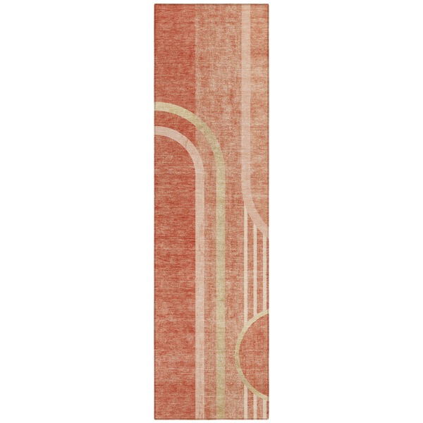 HomeRoots Salmon Abstract Washable Indoor Outdoor Runner Rug