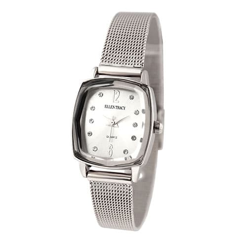 Womens Ellen Tracy Silver-Tone Faceted Bezel Watch -...