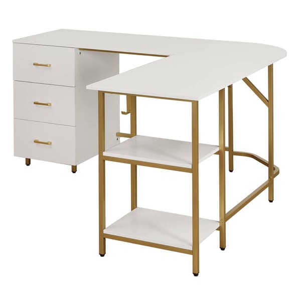 Techni Mobili L-Shape Home Office Two-Tone Desk w/ Storage