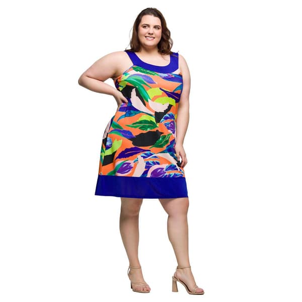 Plus Size 24/7 Comfort Apparel Multicolor Floral Sleeveless Dress
