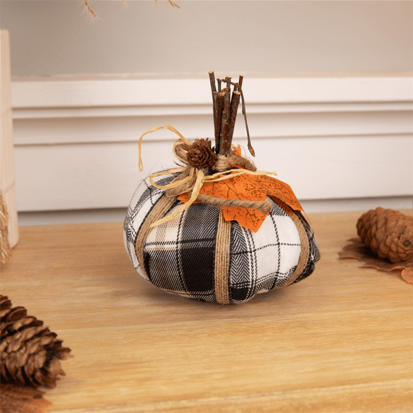 Northlight Plaid Pumpkin with Leaf Fall Harvest Pumpkin Decor