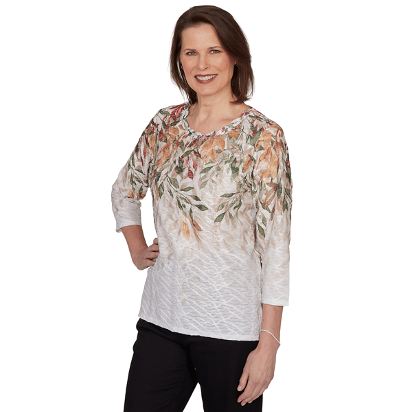 Petite Alfred Dunner Classics 3/4 Sleeve Autumn Leaves Blouse