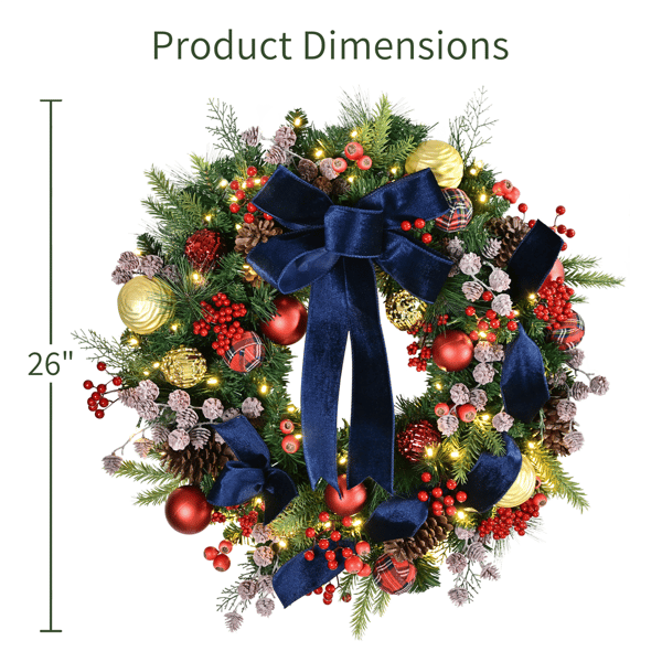 Puleo International 26in.LED Ornament & Pinecone Adorned Wreath