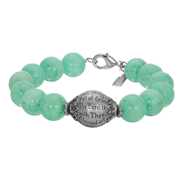 Symbols of Faith Semi-Precious Bead Prayer Bracelet - Green - image 