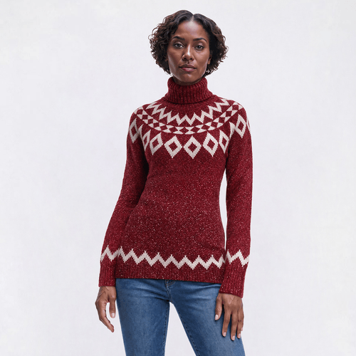 Womens Tint & Shadow Long Sleeve Fair Isle Turtleneck Sweater