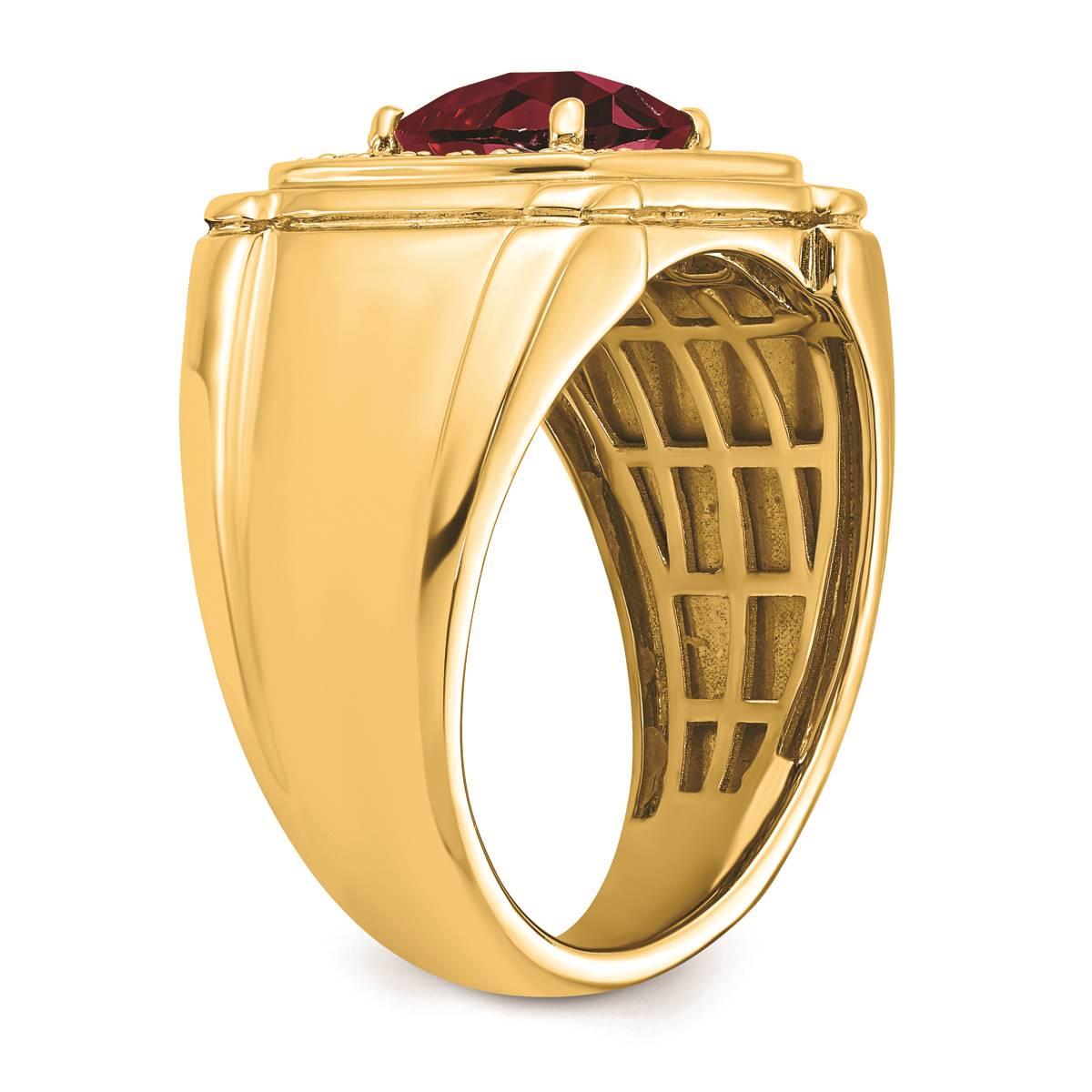 Mens Pure Fire 14kt. Yellow Gold Lab Grown Diamond Ruby Ring