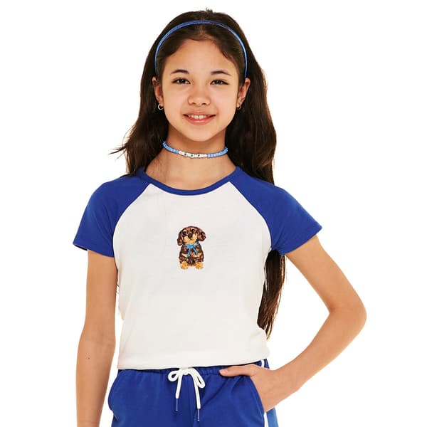 Girls (7-16) No Comment Puppy Short Sleeve Raglan Tee