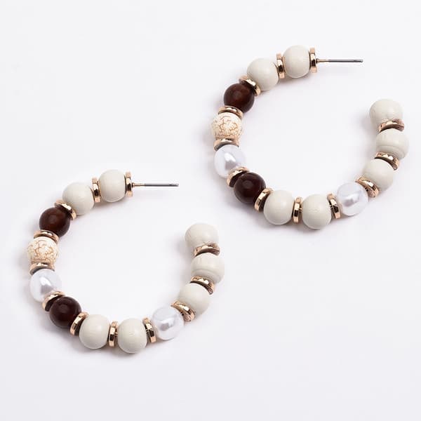 Ashley Cooper(tm) Shiny Gold-Tone J Hoop Earrings with Mix Beads - image 