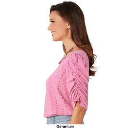 Womens Democracy Ruched Elbow Sleeve Abstract Blouse