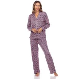 Womens White Mark Long Sleeve Heart Print Pajama Set
