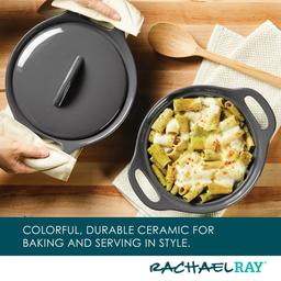 Rachael Ray 3pc. Ceramic Casserole Bakers w/Shared Lid Set-Grey