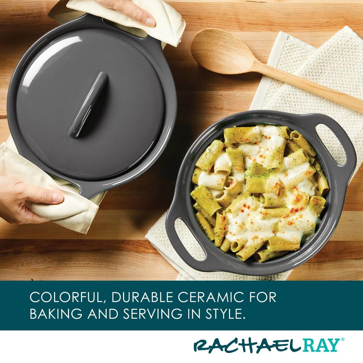 Rachael Ray 3pc. Ceramic Casserole Bakers w/Shared Lid Set-Grey