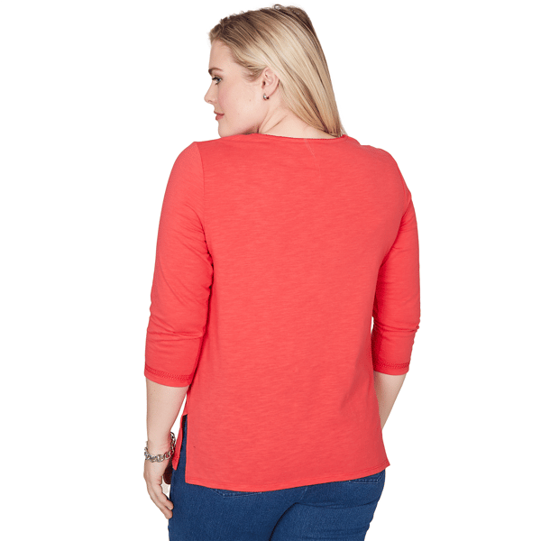 Womens Alfred Dunner Port Side 3/4 Sleeve Embroidery Blouse