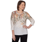 Petite Alfred Dunner Classics 3/4 Sleeve Autumn Leaves Blouse - image 1