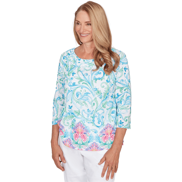 Womens Alfred Dunner Classics 3/4 Sleeve Scroll Floral Blouse