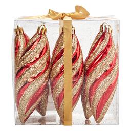 Set of 6 4.7in. Shatterproof Red & Gold Glitter Tear Ornaments