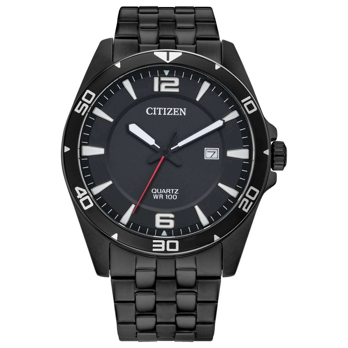 Mens Citizen® Quartz Black Stainless Bracelet Watch -...