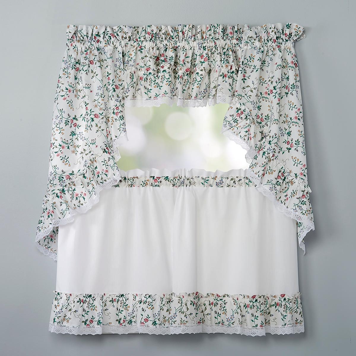 Country Floral Print Ruffled Swag Pair - 58x36