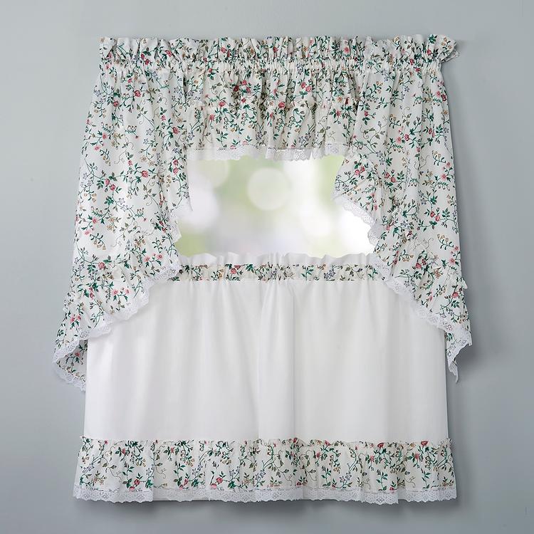Country Floral Print Ruffled Swag Pair - 58x36