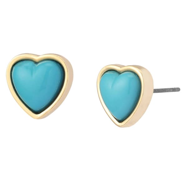 Betsey Johnson Cowabunga Turquoise Heart Stud Earrings - image 