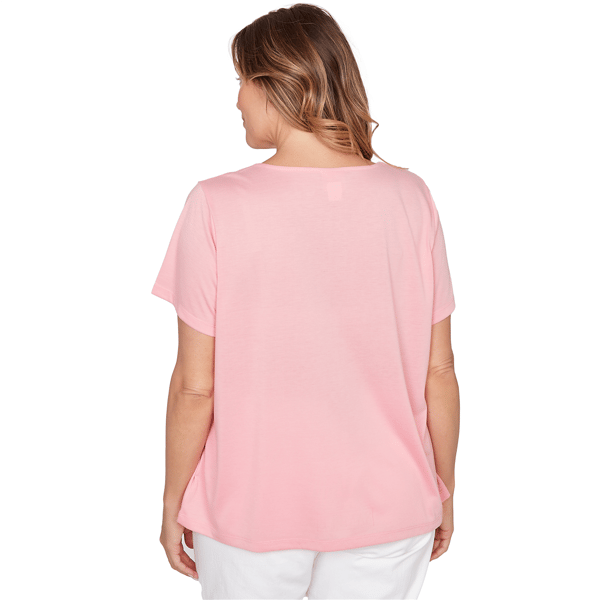 Plus Size Hearts of Palm Bloom Service Keyhole Neck Solid Blouse