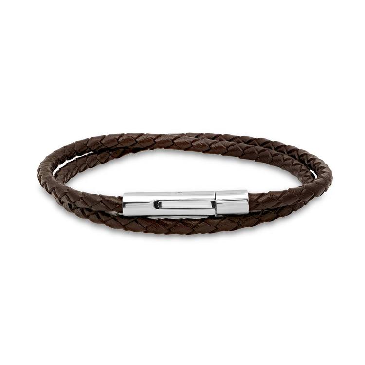 Mens Brown Leather Braided Wrap Bracelet